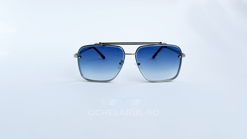 Ochelari de soare Dita Mach Six Style LARGE SIZE cu rame argintii elegante și lentile albastre degrade, design pentru bărbați, vedere frontala