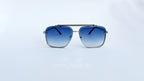 Ochelari de soare Dita Mach Six Style LARGE SIZE cu rame argintii elegante și lentile albastre degrade, design pentru bărbați, vedere frontala