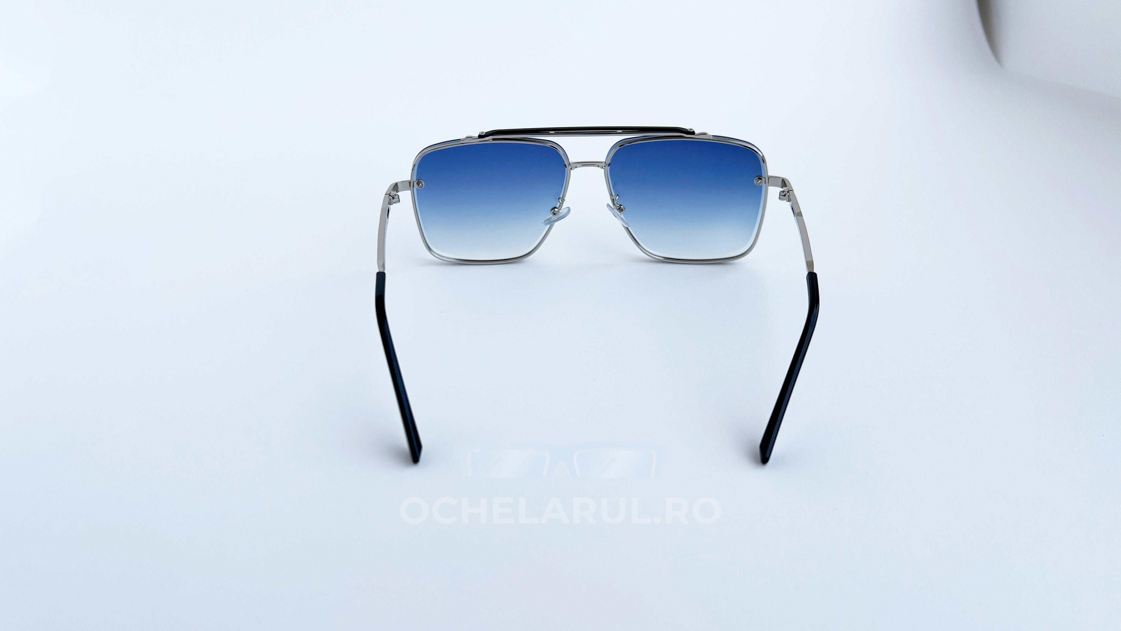 Ochelari de soare Dita Mach Six Style LARGE SIZE cu rame argintii și lentile albastre degrade, pentru ochelari de soare bărbați, vedere spate