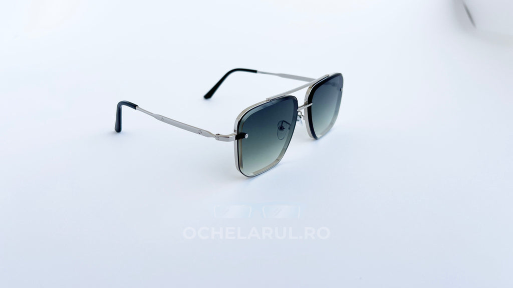 Ochelari de soare Dita Mach Six Style cu rame argintii și lentile verzi degrade, design modern pentru bărbați.