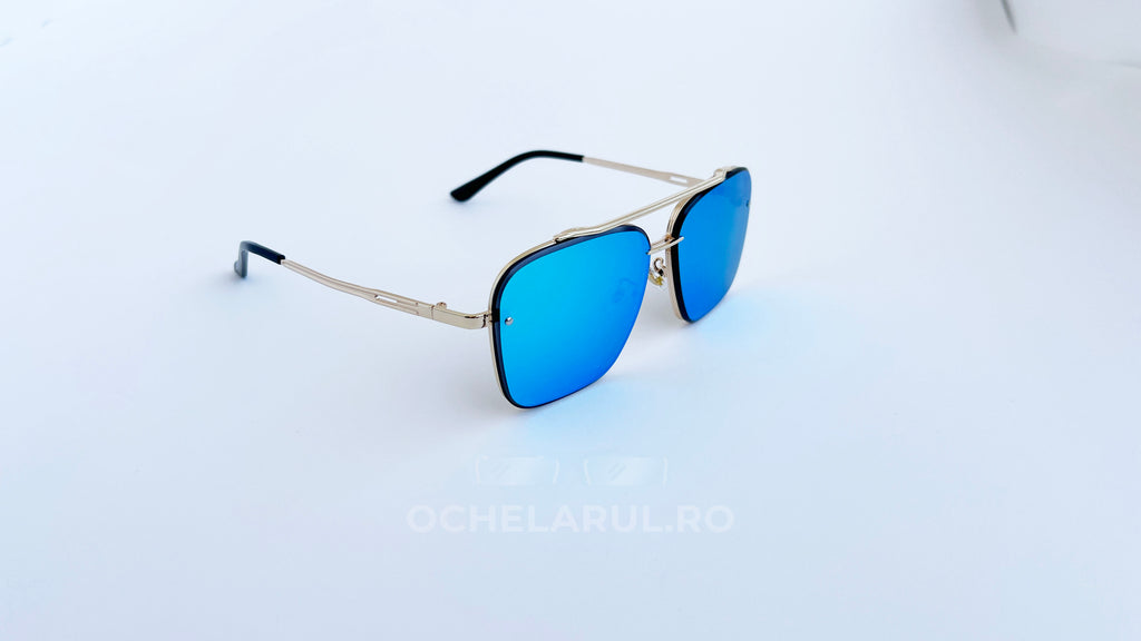 Ochelari de soare Dita Mach Six Style - Rama aurie, Lentile albastre oglinda - prezentare