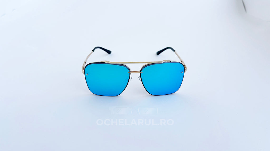 Ochelari de soare Dita Mach Six Style - Rama aurie, Lentile albastre oglinda - vedere fata