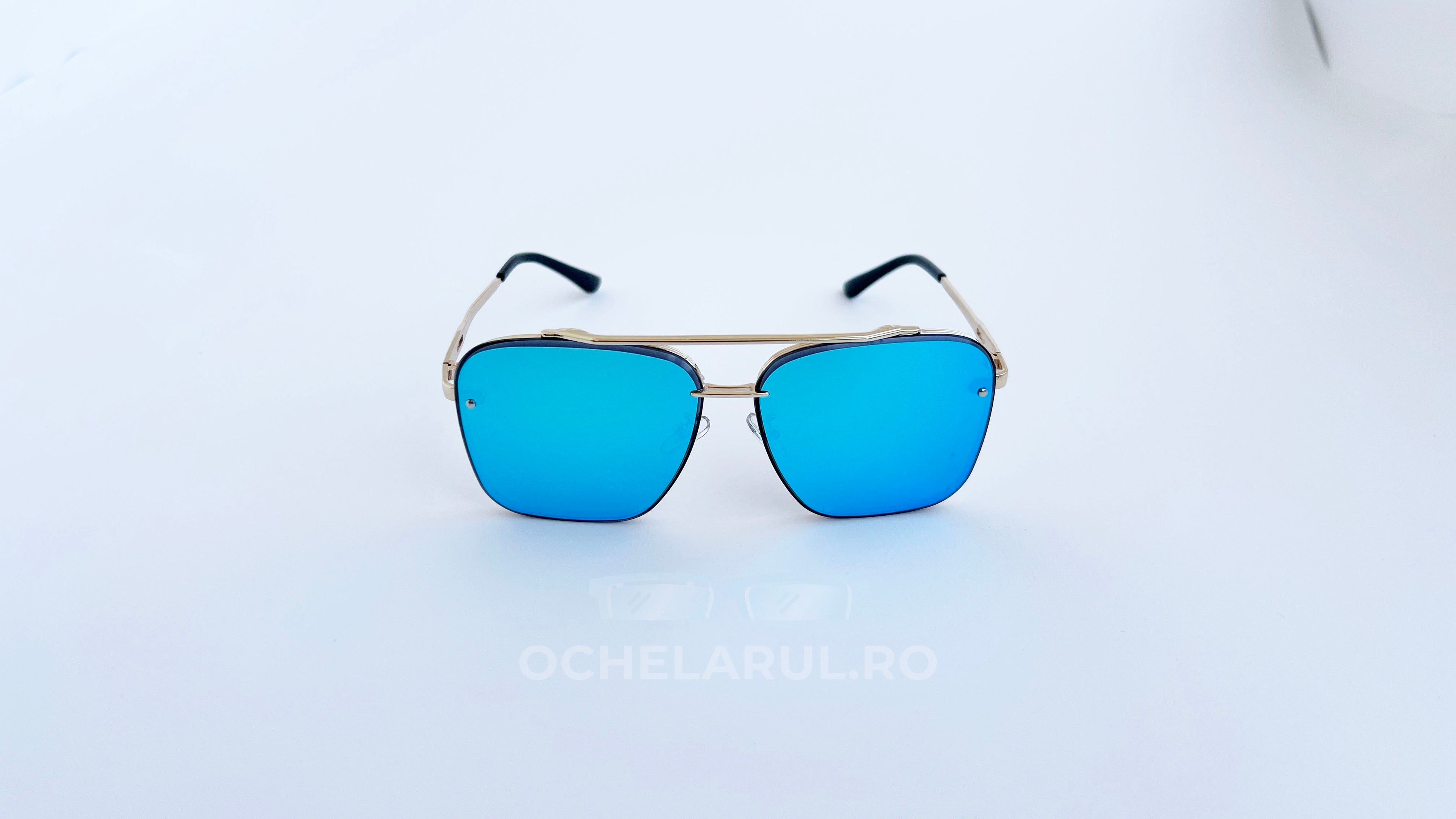 Ochelari de soare Dita Mach Six Style - Rama aurie, Lentile albastre oglinda - vedere fata