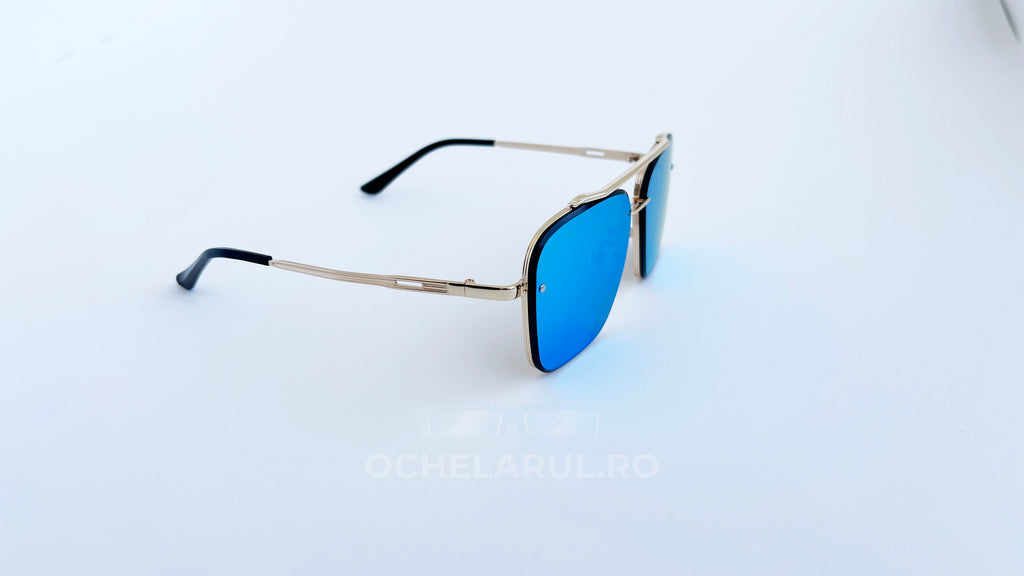 Ochelari de soare Dita Mach Six Style - Rama aurie, Lentile albastre oglinda - vedere laterala