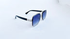 Ochelari de soare Dita Mach Six Style  brate late - Rama argintie neagra, Lentile albastre degrade - prezentare