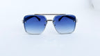 Ochelari de soare Dita Mach Six Style  brate late - Rama argintie neagra, Lentile albastre degrade - vedere fata aproape