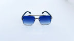 Ochelari de soare Dita Mach Six Style  brate late - Rama argintie neagra, Lentile albastre degrade - vedere fata