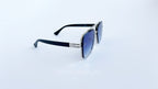 Ochelari de soare Dita Mach Six Style  brate late - Rama argintie neagra, Lentile albastre degrade - vedere laterala