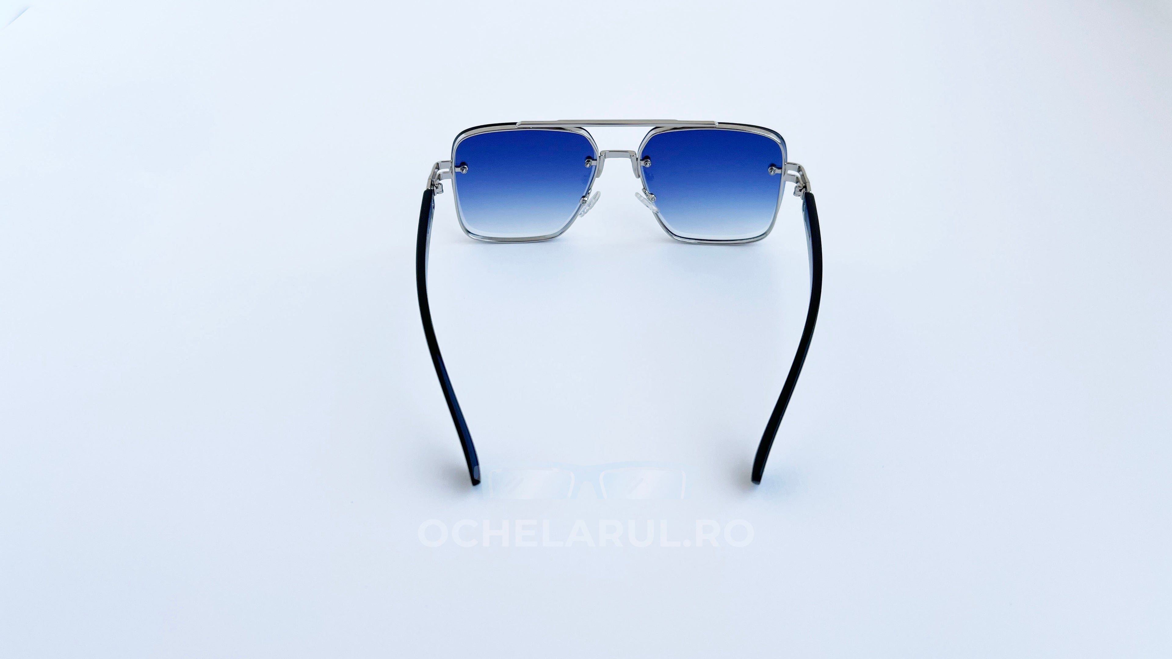 Ochelari de soare Dita Mach Six Style  brate late - Rama argintie neagra, Lentile albastre degrade - vedere spate