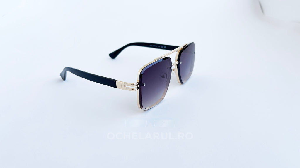 Ochelari de soare Dita Mach Six Style  brate late - Rama aurie neagra, Lentile violet degrade - prezentare