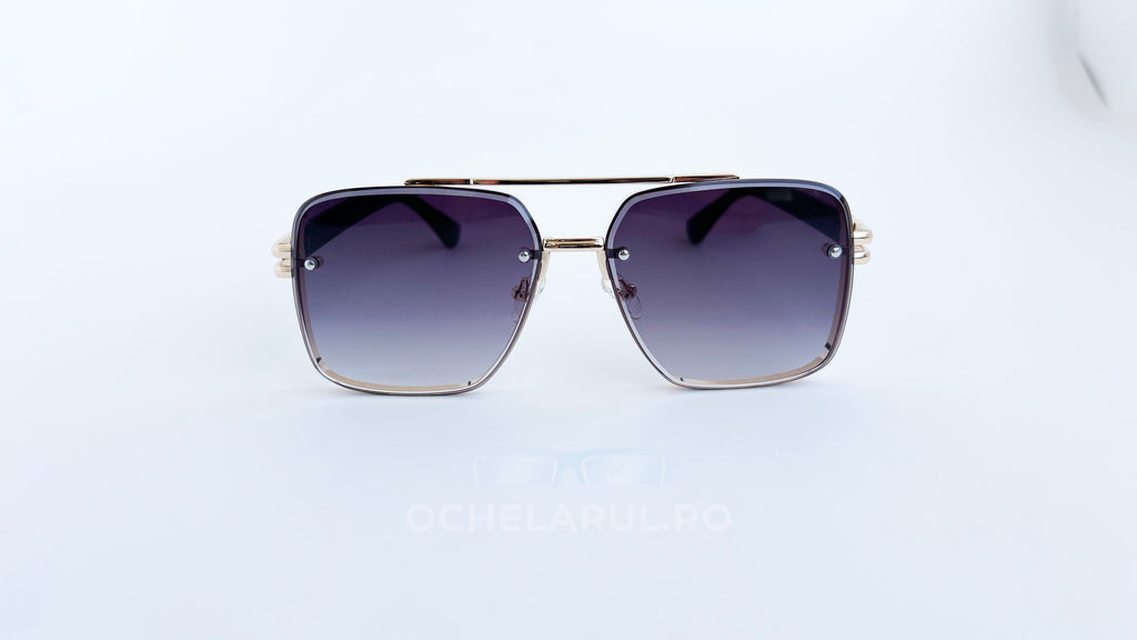 Ochelari de soare Dita Mach Six Style  brate late - Rama aurie neagra, Lentile violet degrade - vedere fata aproape