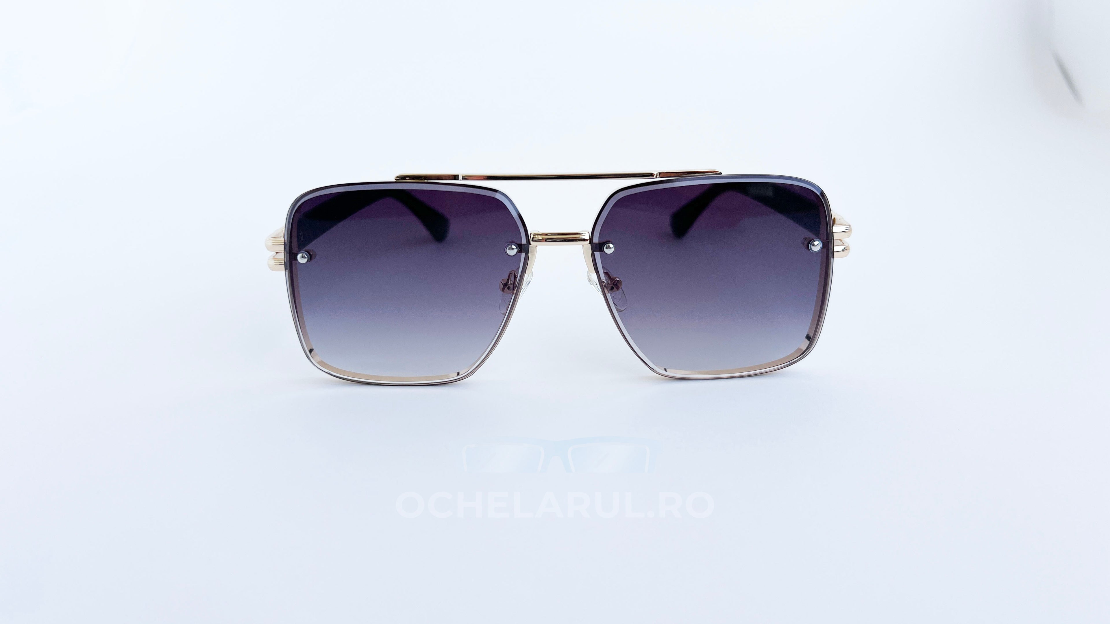 Ochelari de soare Dita Mach Six Style  brate late - Rama aurie neagra, Lentile violet degrade - vedere fata aproape