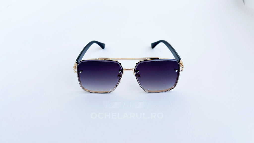 Ochelari de soare Dita Mach Six Style  brate late - Rama aurie neagra, Lentile violet degrade - vedere fata