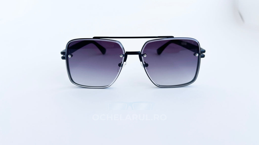 Ochelari de soare Dita Mach Six Style  brate late - Rama neagra, Lentile violet degrade - vedere fata aproape