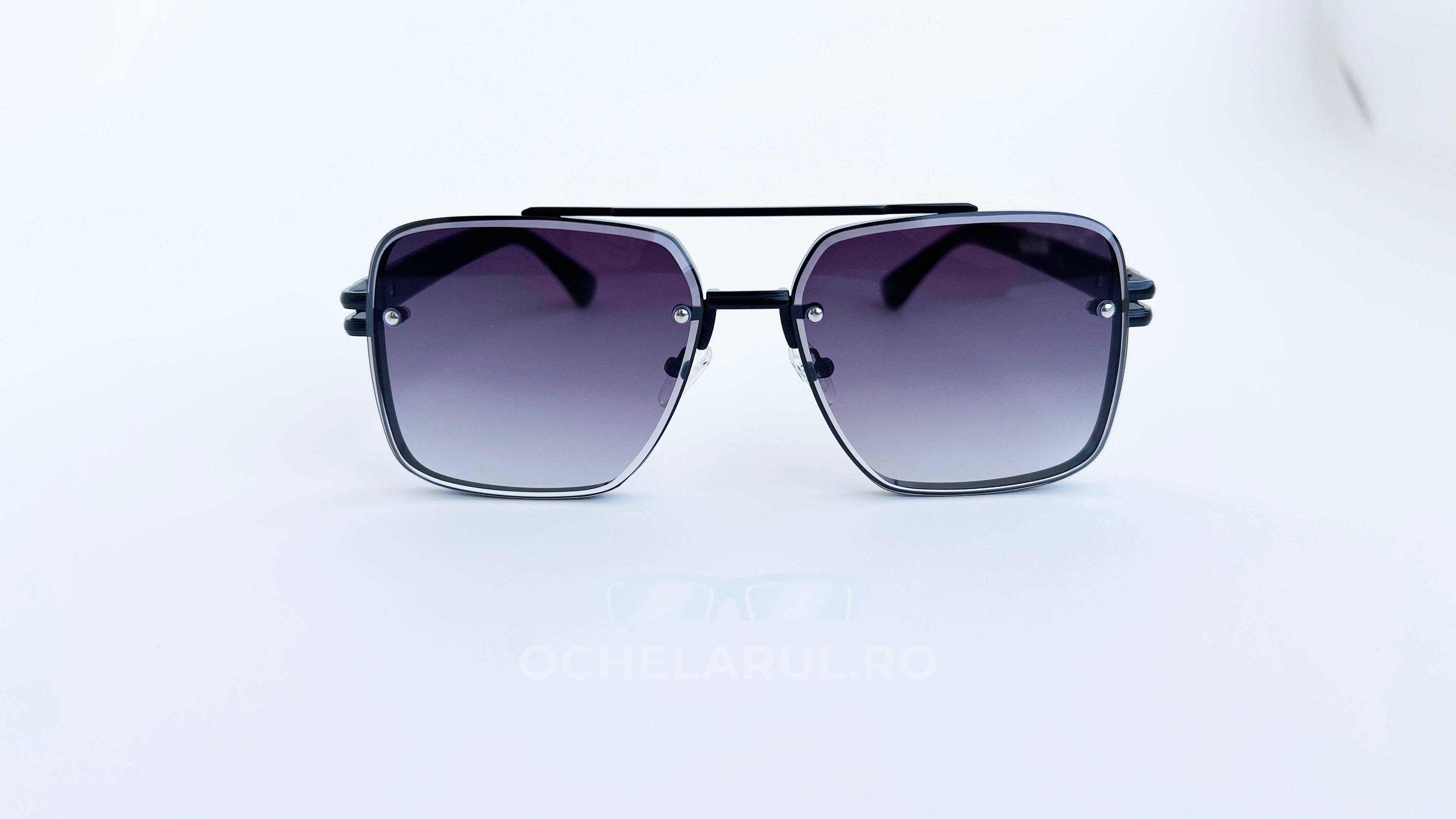 Ochelari de soare Dita Mach Six Style  brate late - Rama neagra, Lentile violet degrade - vedere fata aproape