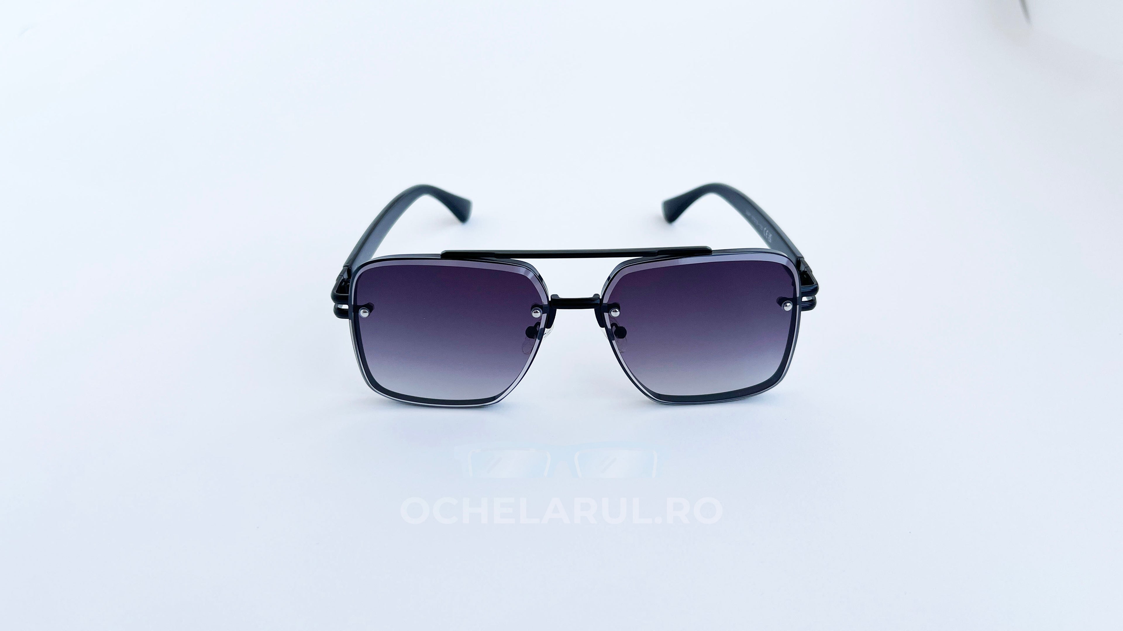 Ochelari de soare Dita Mach Six Style  brate late - Rama neagra, Lentile violet degrade - vedere fata