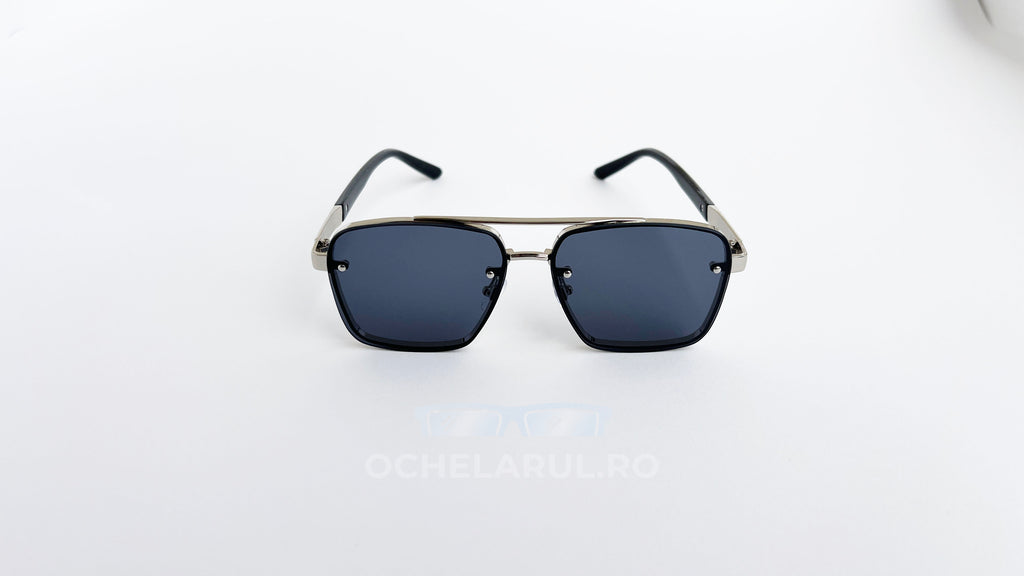 Ochelari de soare Dita Mach Six style, rama argintie-neagra si lentile negre, vedere fata
