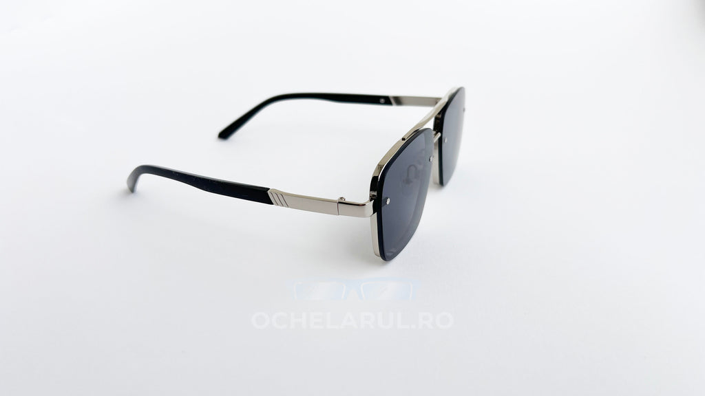 Ochelari de soare Dita Mach Six style, rama argintie-neagra si lentile negre, vedere laterala
