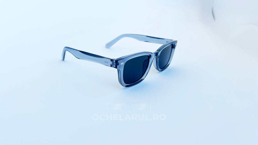 Ochelari de soare Moscot Klutz, rama gri transparenta si lentile negre, prezentare