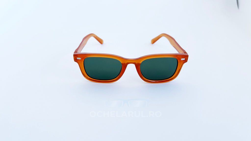 Ochelari de soare Moscot Klutz, rama portocalie si lentile verzi, vedere fata
