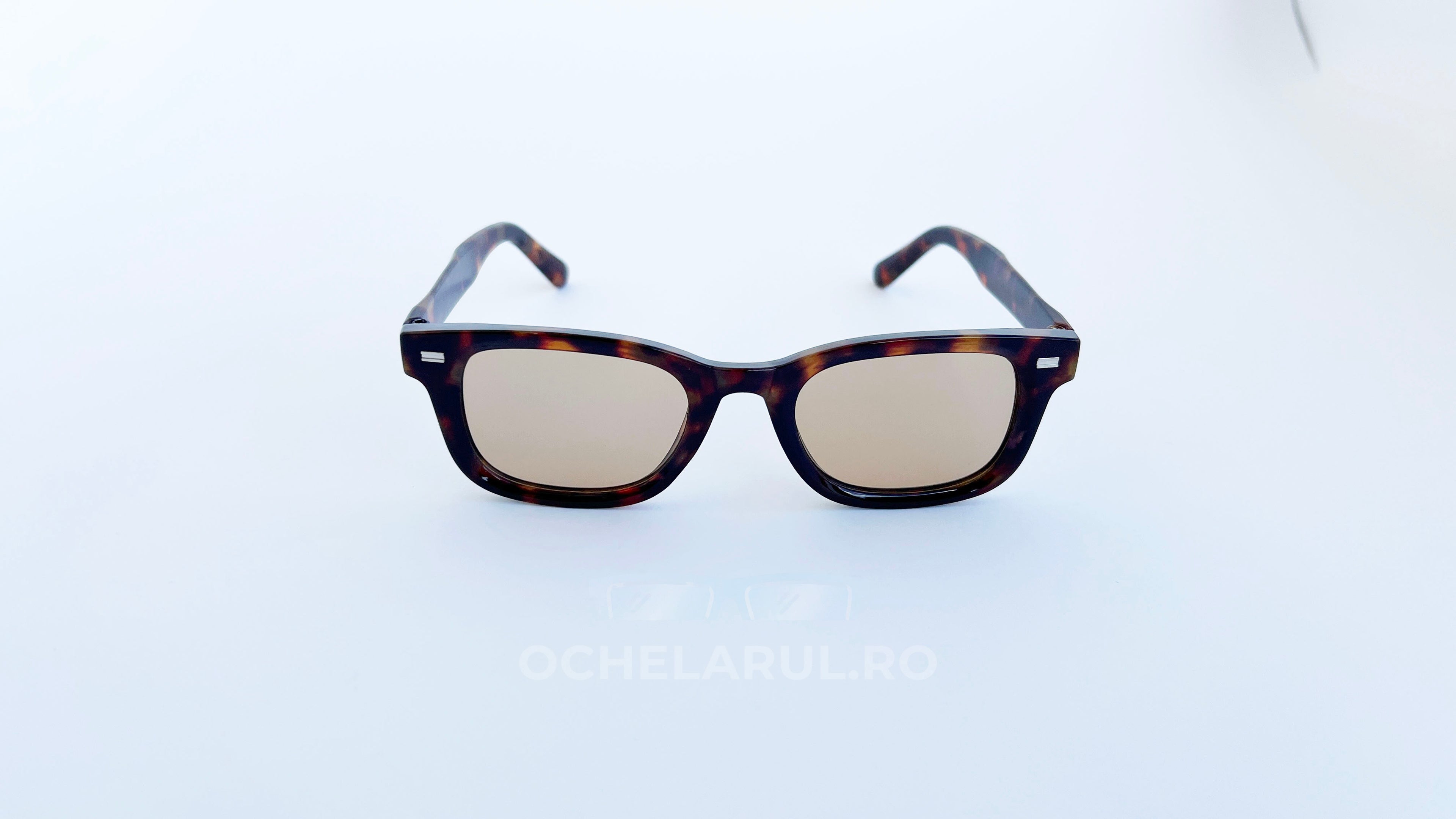 Ochelari de soare Moscot Klutz Style cu rame tortoise, lentile maro pentru protecție și stil masculin modern, vedere frontala