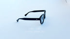 Ochelari Moscot Lemtosh Style cu rame negre și lentile albastre premium, design modern pentru bărbați.