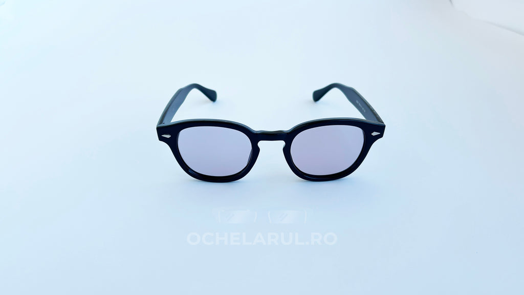 Ochelari Moscot Lemtosh Style cu rame negre și lentile mov premium, ochelari de soare eleganți pentru bărbați