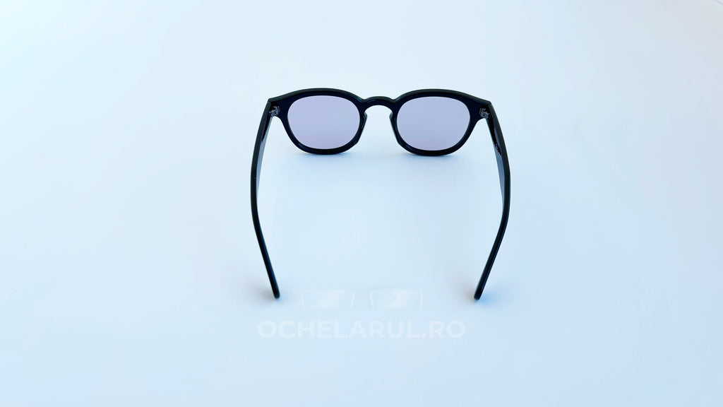 Ochelari Moscot Lemtosh Style cu ramă neagră și lentile mov premium, ochelari de soare bărbați eleganți.