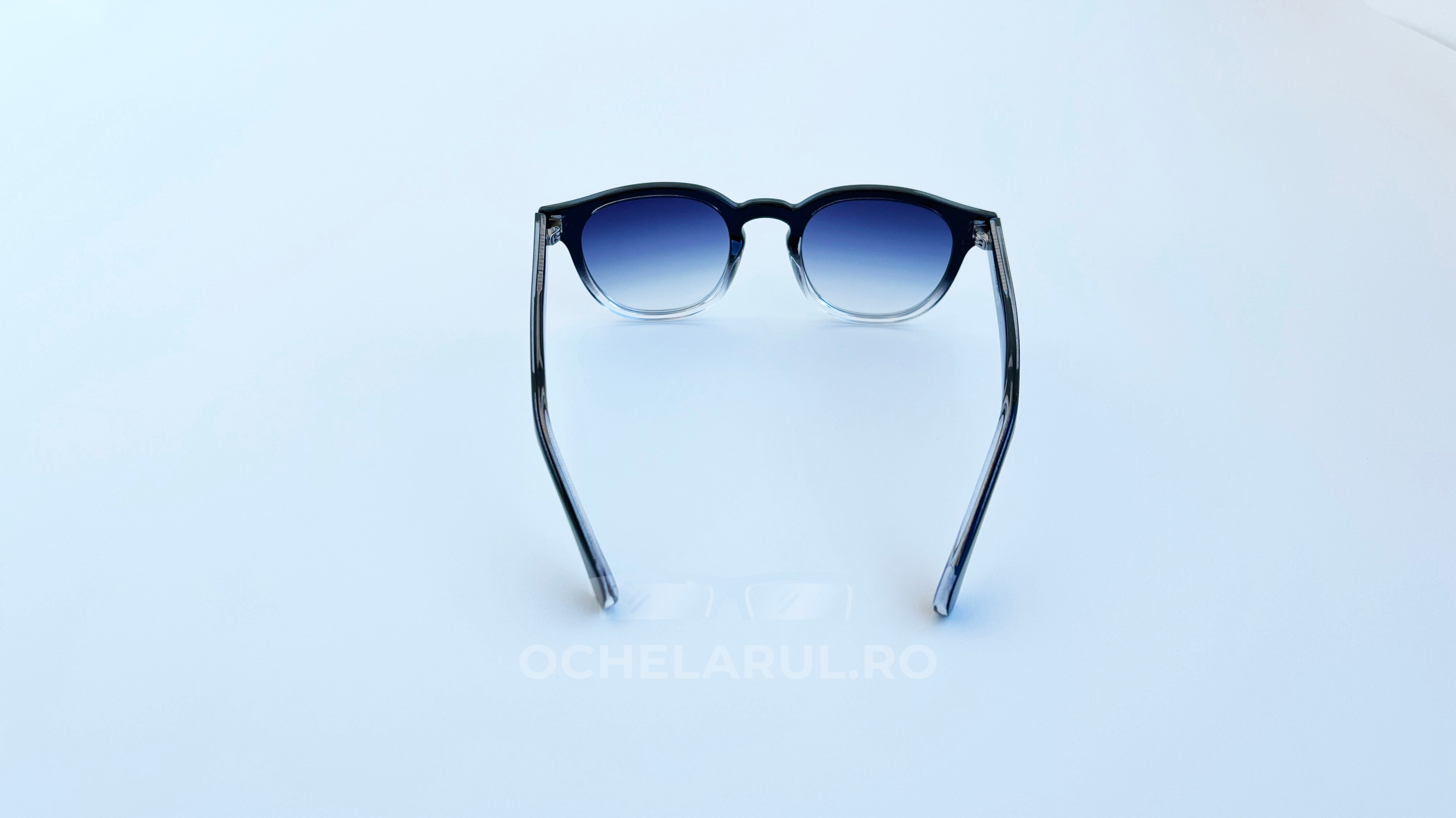 Ochelari de soare Moscot Lemtosh Style cu rame negre și lentile degrade albastre, ochelari de soare bărbați.