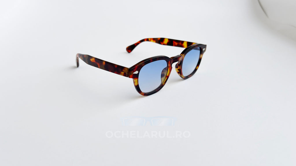 Ochelari de soare Moscot Lemtosh Style cu rame havana și lentile albastre degrade, eleganți pentru bărbați.