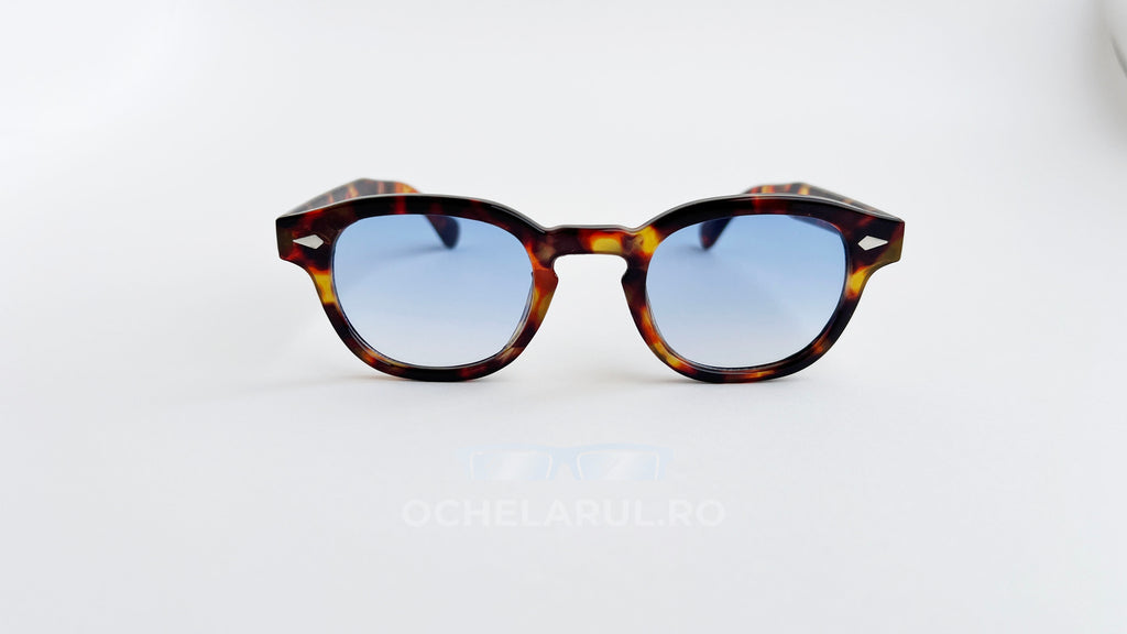 Ochelari de soare Moscot Lemtosh Style cu rame Havana și lentile albastre degrade, stil unisex.