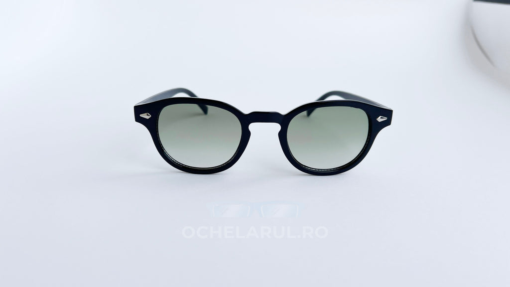 Ochelari de soare Moscot Lemtosh style, rama neagra si lentile verzi degrade, vedere fata aproape