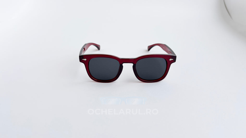 Ochelari de soare Moscot Lemtosh style, rama visinie si lentile negre, vedere fata