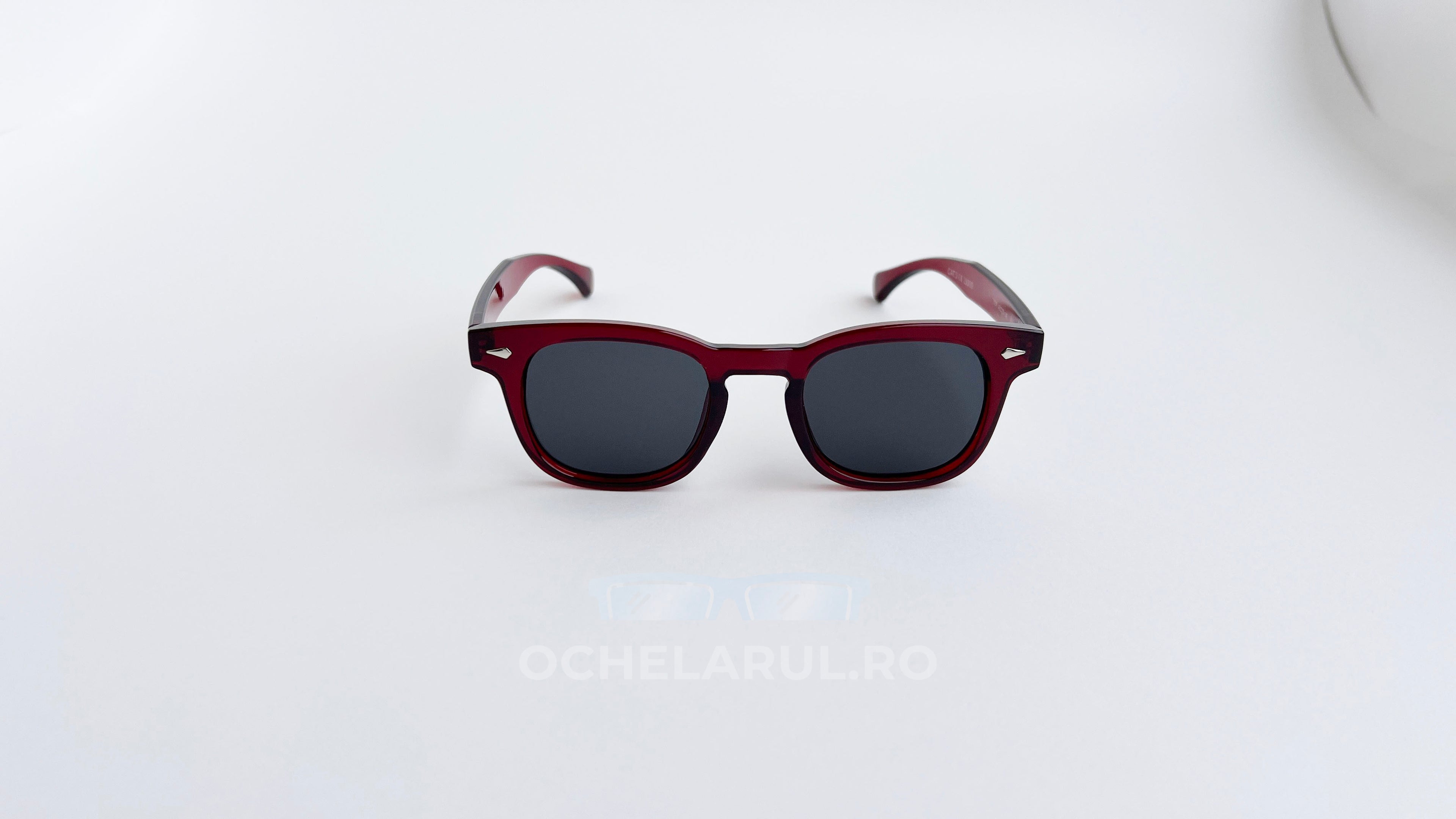 Ochelari de soare Moscot Lemtosh style, rama visinie si lentile negre, vedere fata