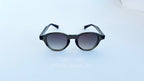 Ochelari de soare Moscot Style cu rame rotunde transparente și lentile degrade gri, ochelari de soare bărbați moderni.