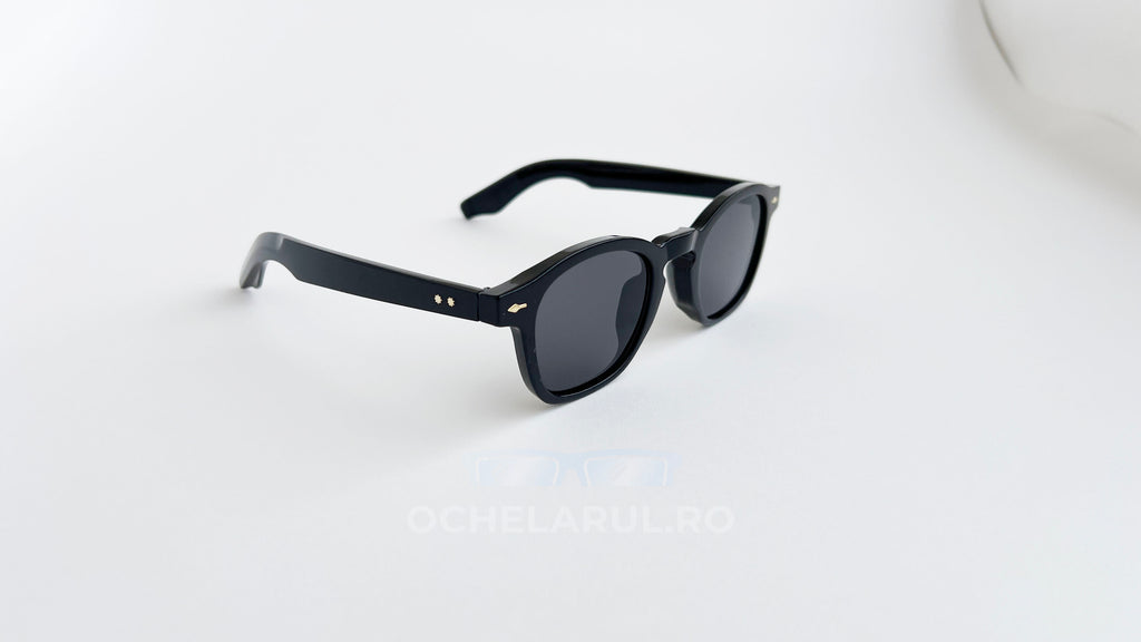 Ochelari de soare Oliver Peoples style, rama neagra si lentile negre, prezentare