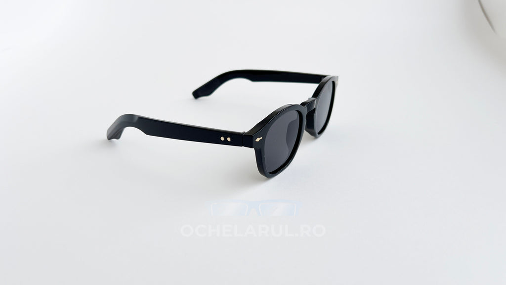 Ochelari de soare Oliver Peoples style, rama neagra si lentile negre, vedere laterala