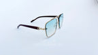 Ochelari de soare Patrati Design Vintage cu rame aurii și maro, lentile albastre degrade, stil retro bărbați