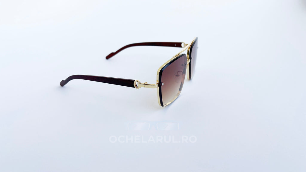 Ochelari de soare Patrati Design Vintage cu rame aurii și lentile maro degrade, design elegant pentru bărbați.