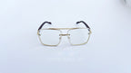 Ochelari Patrati Design Vintage cu ramă aurie și lentile transparente, stil clasic și elegant pentru bărbați.