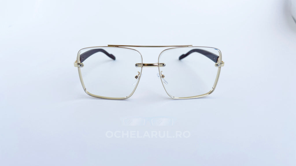 Ochelari Patrati Design Vintage cu rama aurie și lentile transparente, stil retro elegant pentru bărbați și femei.