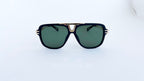 Ochelari de soare Pilot Style cu rame negre și aurii și lentile verzi, design modern pentru bărbați, combinație elegantă de stil și protecție UV.