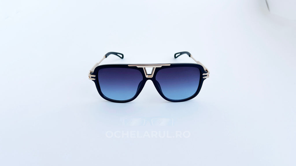 Ochelari de soare Pilot Style, rama neagra, lentile violet degrade, vedere fata