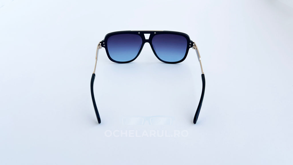 Ochelari de soare Pilot Style, rama neagra, lentile violet degrade, vedere spate