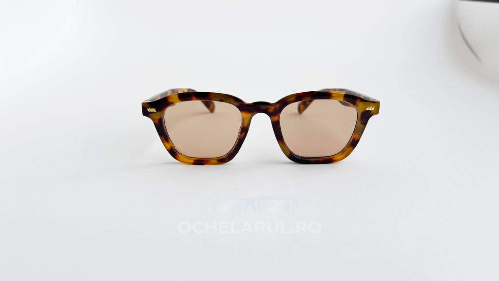 Ochelari de soare Tortoise cu rame în nuanțe tortoise și lentile maro, stil clasic și elegant pentru bărbați.