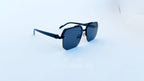 Ochelari de soare rectangulari semi-rim, rama neagra si lentile negre, prezentare