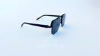 Ochelari de soare rectangulari semi-rim, rama neagra si lentile negre, vedere laterala