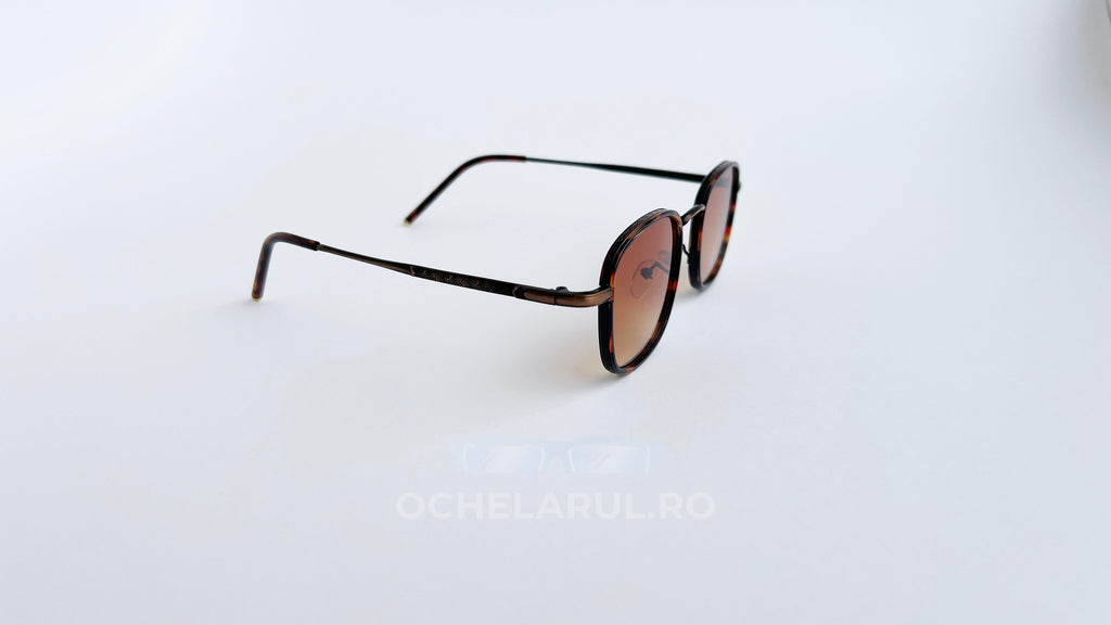 Ochelari de soare retro patrati, rama tortoise bronz si lentile maro degrade, vedere laterala
