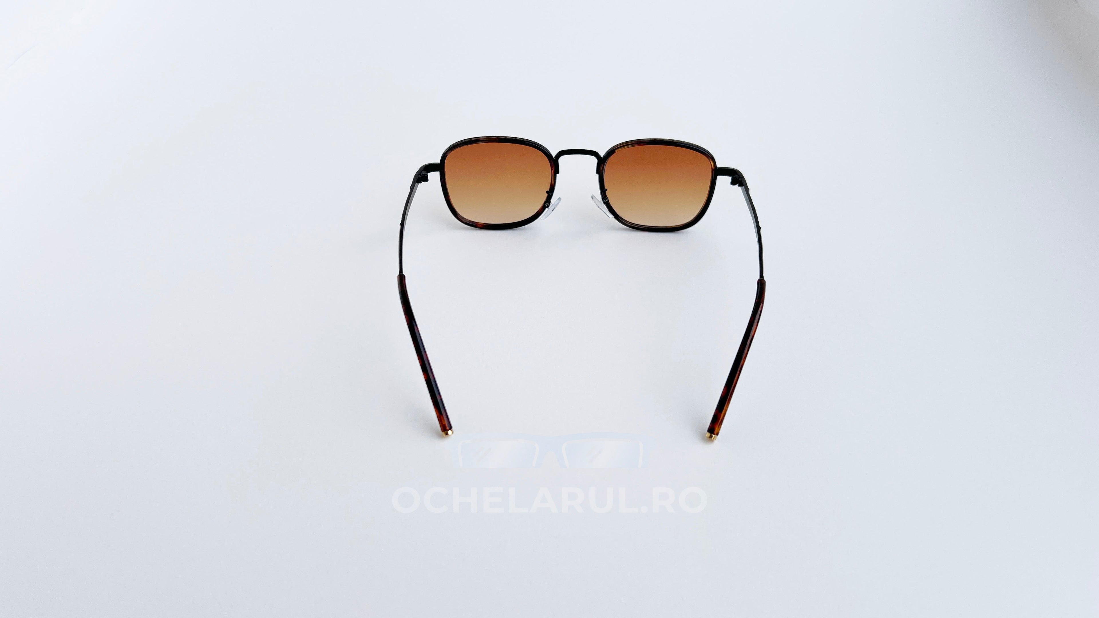 Ochelari de soare retro patrati, rama tortoise bronz si lentile maro degrade, vedere spate
