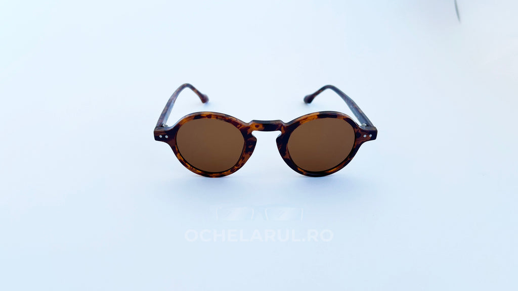 Ochelari de soare retro style, rama tortoise si lentile maro, vedere fata